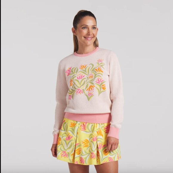 Puma x Dani Dazey Warm White & Pink Floral Golf Sweater S
